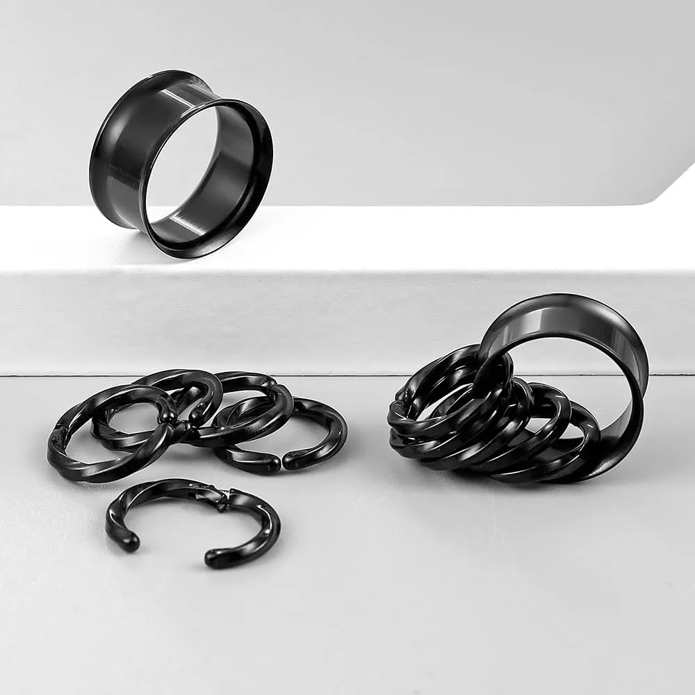 2 PCS Ear Gauges with 10 twisty rings ear weight Hypoallergenic 316 Stainless Steel Ear Stretchers Plus Tunnels (0G-1") 8mm-25mm 00G Body Piercing Jewelry