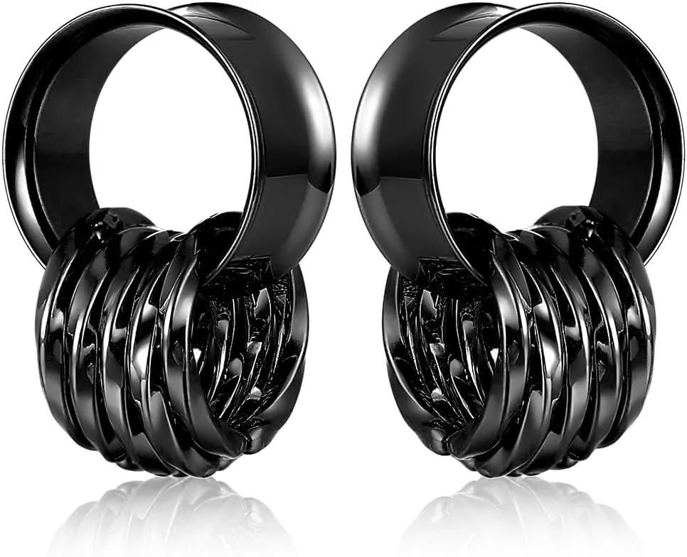 2 PCS Ear Gauges with 10 twisty rings ear weight Hypoallergenic 316 Stainless Steel Ear Stretchers Plus Tunnels (0G-1") 8mm-25mm 00G Body Piercing Jewelry