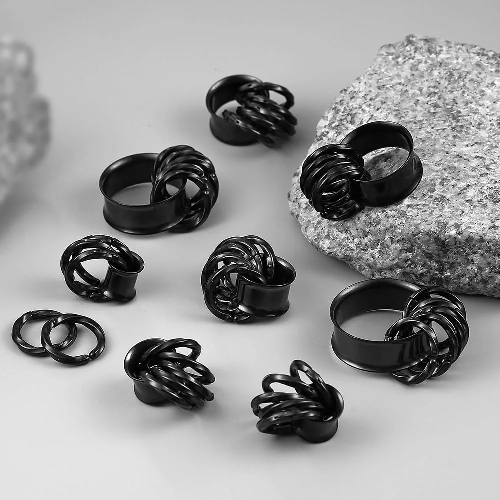2 PCS Ear Gauges with 10 twisty rings ear weight Hypoallergenic 316 Stainless Steel Ear Stretchers Plus Tunnels (0G-1") 8mm-25mm 00G Body Piercing Jewelry