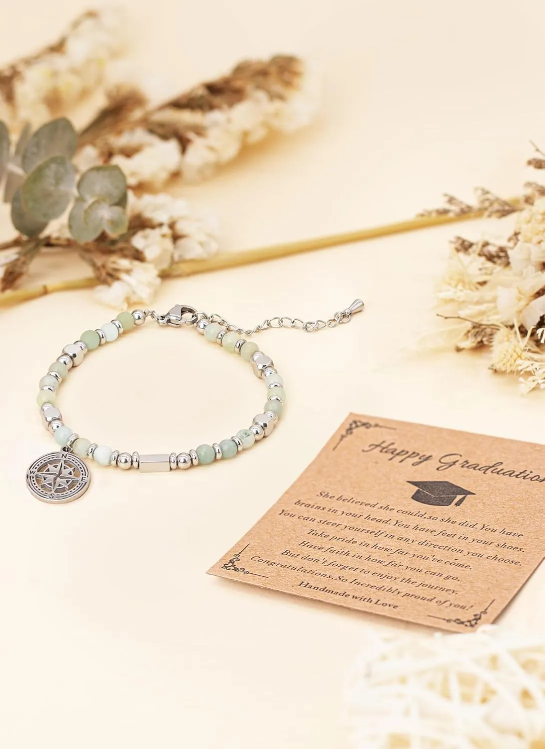 2025 Graduation Gifts for Her/Girls/Women Graduation Bracelet Tiny Gemstone Compass Bracelet as 5th Grade 8th Grade High School College Master Degree Class of 2025 Graduation Gifts