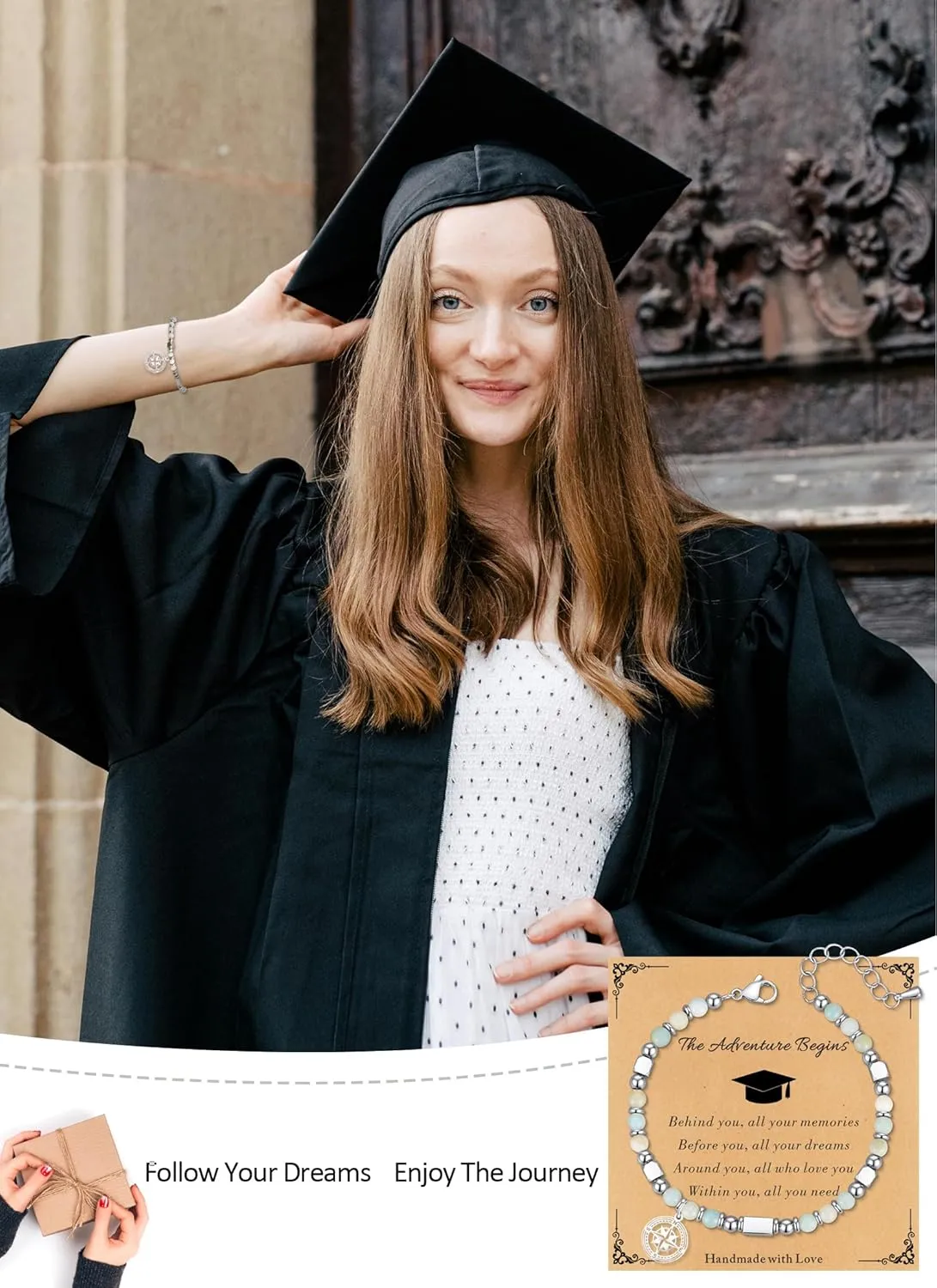 2025 Graduation Gifts for Her/Girls/Women Graduation Bracelet Tiny Gemstone Compass Bracelet as 5th Grade 8th Grade High School College Master Degree Class of 2025 Graduation Gifts