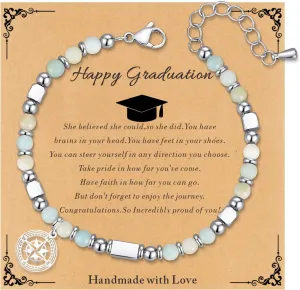 2025 Graduation Gifts for Her/Girls/Women Graduation Bracelet Tiny Gemstone Compass Bracelet as 5th Grade 8th Grade High School College Master Degree Class of 2025 Graduation Gifts