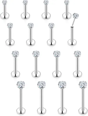 20G 18G 16G Threadless Lip Rings Surgical Steel Flat Back Earrings Labret Jewelry Medusa Monroe Snake Bite Lip Ring Tragus Helix Cartilage Forward Earrings Piercing Jewelry for Women Men