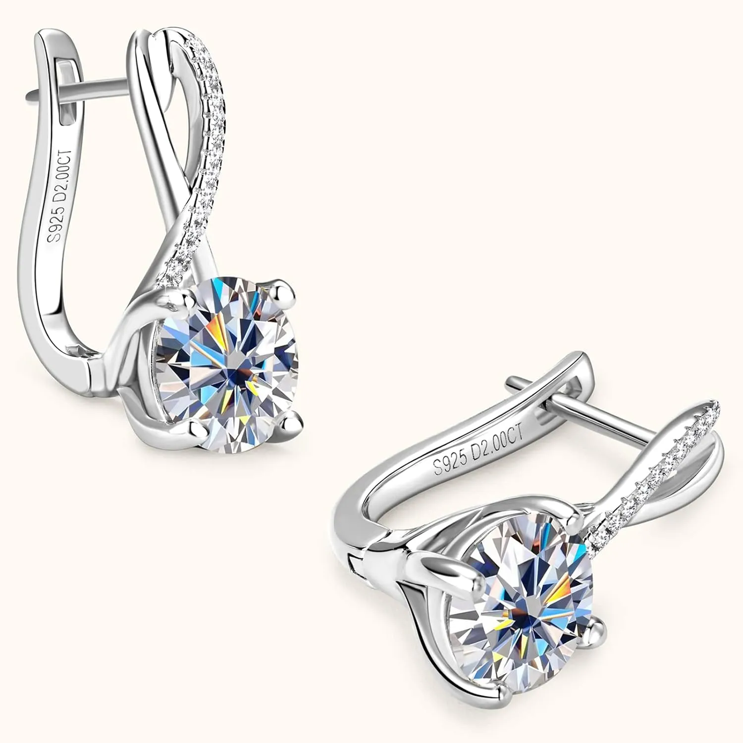 2CT Moissanite Infinity Hoop Earrings for Women, D Color VVS1 Clarity 925 Sterling Silver Twisted Hoop Earrings for Mon Wife Birthday Gifts