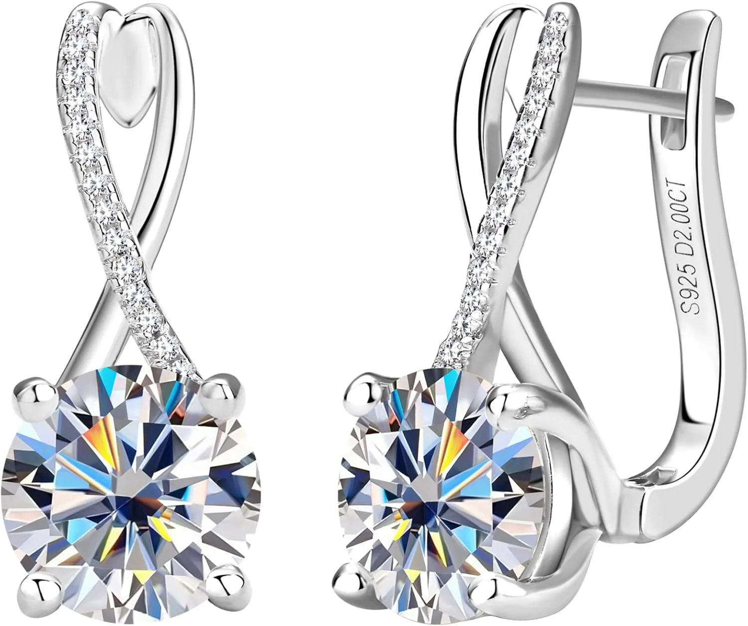 2CT Moissanite Infinity Hoop Earrings for Women, D Color VVS1 Clarity 925 Sterling Silver Twisted Hoop Earrings for Mon Wife Birthday Gifts