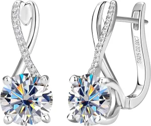 2CT Moissanite Infinity Hoop Earrings for Women, D Color VVS1 Clarity 925 Sterling Silver Twisted Hoop Earrings for Mon Wife Birthday Gifts