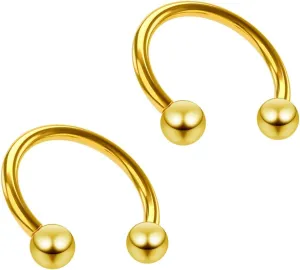 2pc 18g Circular Barbell Horseshoe Earrings Tragus Cartilage Helix Daith Septum Nose Rings Gold 8mm