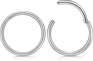 2pcs 10mm 316l Surgical Steel Nose Rings 20G Nose Ring Hoop 20 Gauge Silver Hinged Segment Septum Clicker Cartilage Helix Tragus Daith Rook Hoop Earrings Body Piercing Jewelry
