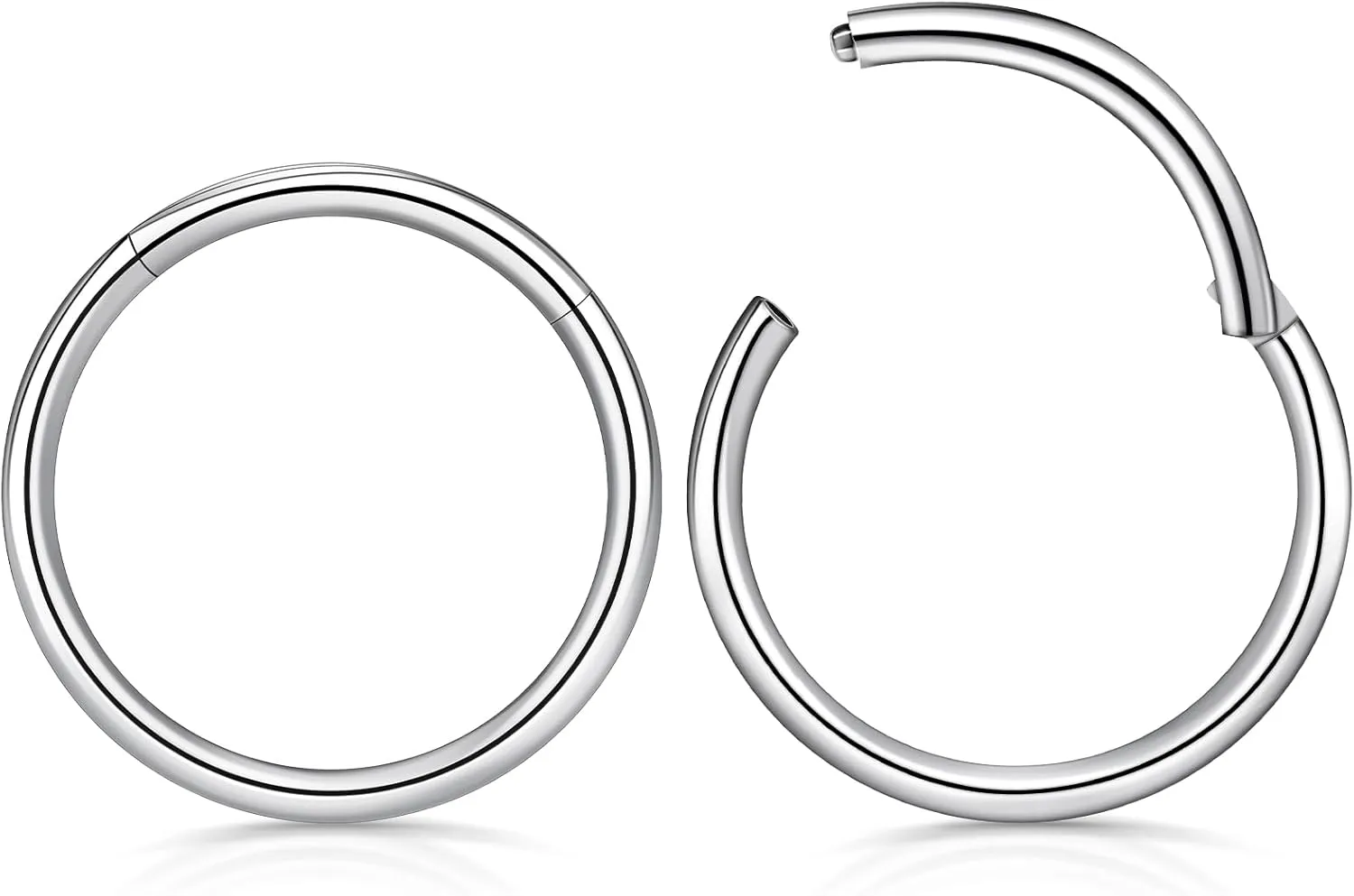 2pcs 10mm 316l Surgical Steel Nose Rings 20G Nose Ring Hoop 20 Gauge Silver Hinged Segment Septum Clicker Cartilage Helix Tragus Daith Rook Hoop Earrings Body Piercing Jewelry