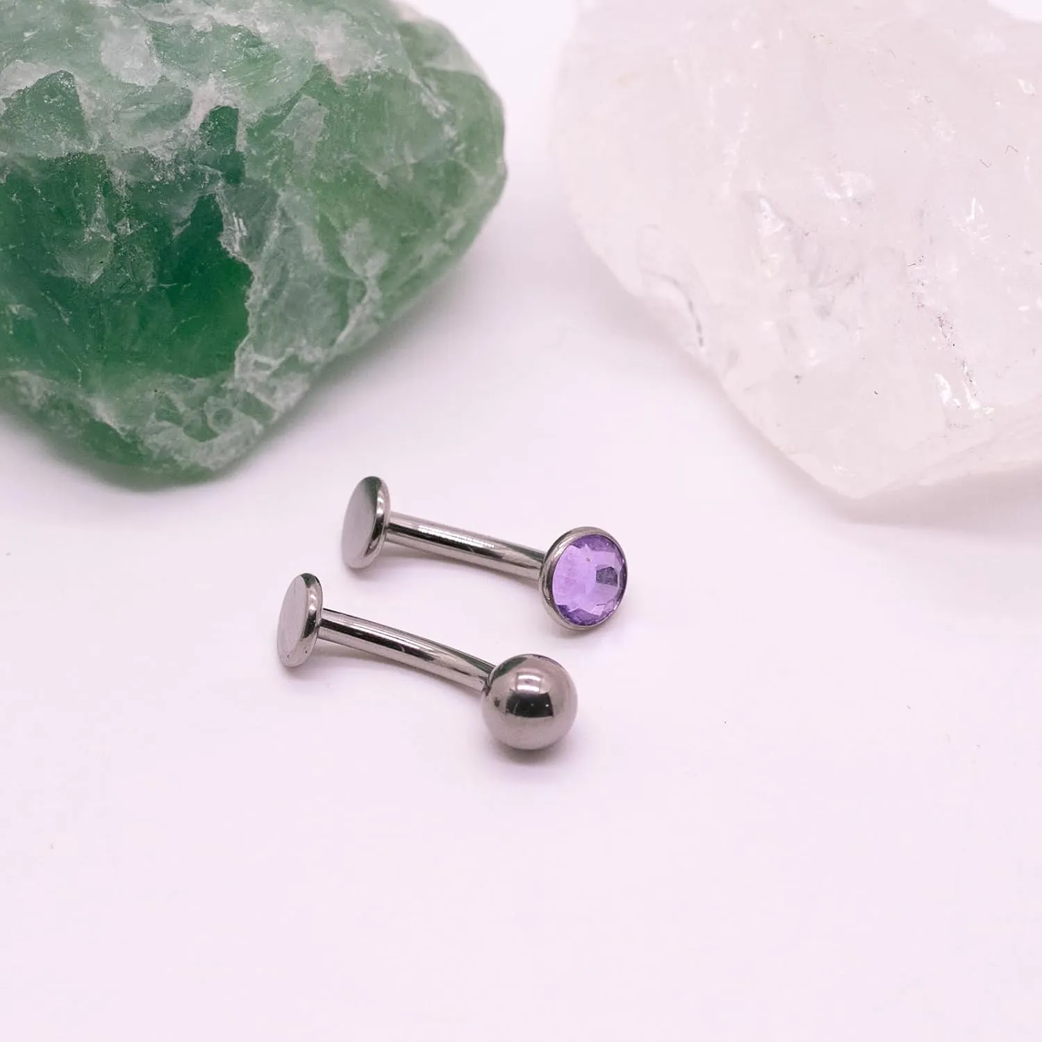 2Pcs 14G G23 Titanium Belly Button Rings for Women - Floating Piercing Jewelry With Flat Back, Curved Barbell, Internally Threaded