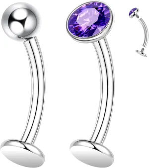 2Pcs 14G G23 Titanium Belly Button Rings for Women - Floating Piercing Jewelry With Flat Back, Curved Barbell, Internally Threaded