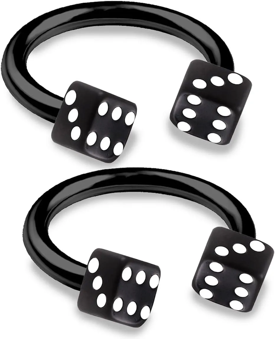 2pcs 16g 5/16 Horseshoe Ring Septum Catilage Hoop Nose Lip Tragus Rook Forward Helix Black Anodized Dice Ball - Pick Color