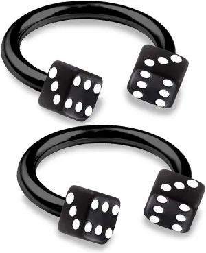 2pcs 16g 5/16 Horseshoe Ring Septum Catilage Hoop Nose Lip Tragus Rook Forward Helix Black Anodized Dice Ball - Pick Color
