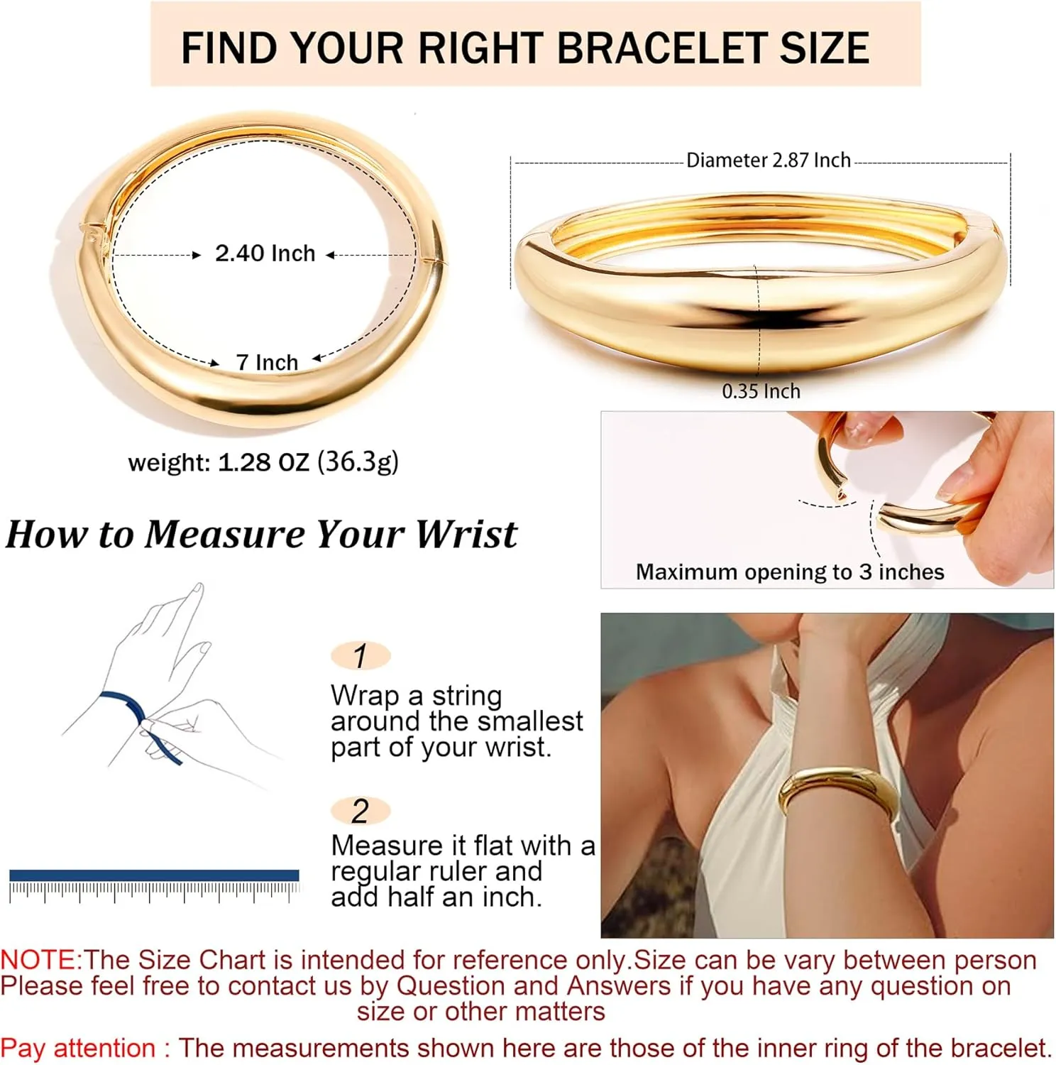 2Pcs Bangle Bracelets for Women Gold Arm Cuff 14k Gold Plated Chunky Gold Bangle Set Hinged Cuff Bracelets Trendy Arm Cuff Jewelry for Women