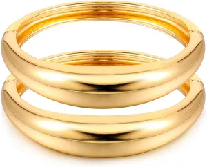 2Pcs Bangle Bracelets for Women Gold Arm Cuff 14k Gold Plated Chunky Gold Bangle Set Hinged Cuff Bracelets Trendy Arm Cuff Jewelry for Women