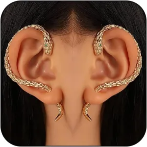 2Pcs Gothic Snake Earrings Jewelry for Women, Unique Dainty Gold Wrap Snake Ear Cuff Earrings Punk Silver Snake Hanging Earrings Halloween Jewelry Gifts