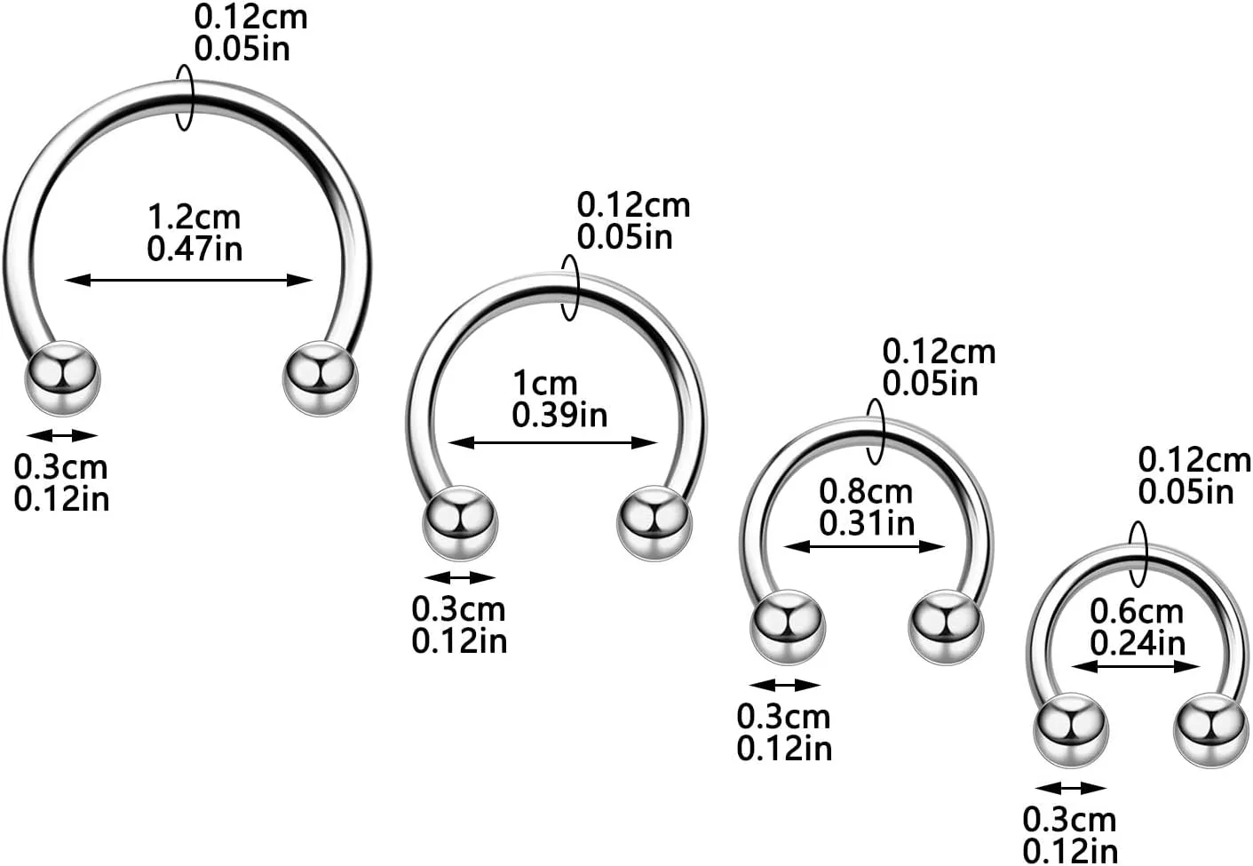 2PCS Silvery 16G 1.2mm Titanium Steel Surgical Steel Septum Piercing Stainless Steel Horseshoe Septum Nose Rings U-shaped Nose Lip Piercing Septum Jewelry for Women 6mm