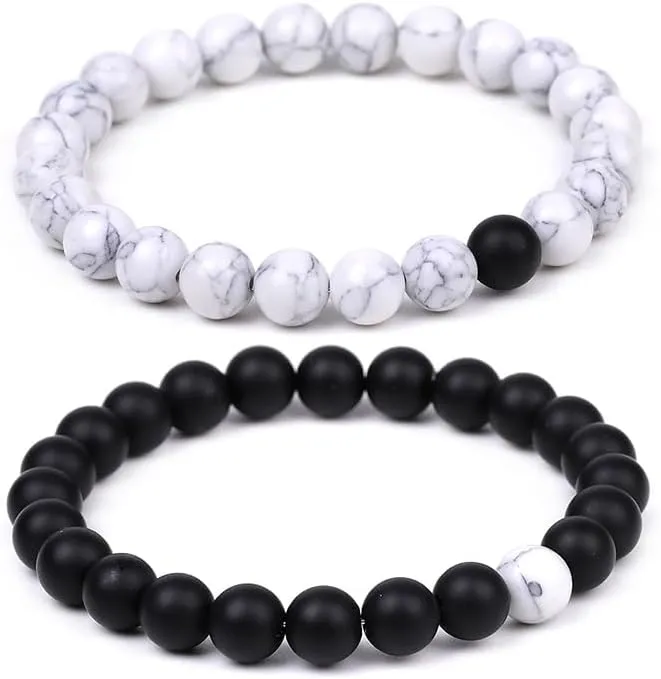 2Pcs Simple Beaded Couples Bracelet Natural Stone Stretch Bracelet for Women Men Fashion Bracelets Friendship Jewelry Gifts