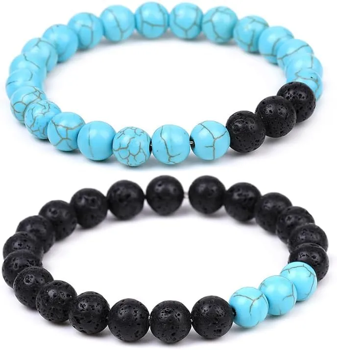 2Pcs Simple Beaded Couples Bracelet Natural Stone Stretch Bracelet for Women Men Fashion Bracelets Friendship Jewelry Gifts
