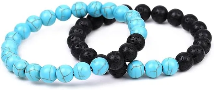 2Pcs Simple Beaded Couples Bracelet Natural Stone Stretch Bracelet for Women Men Fashion Bracelets Friendship Jewelry Gifts