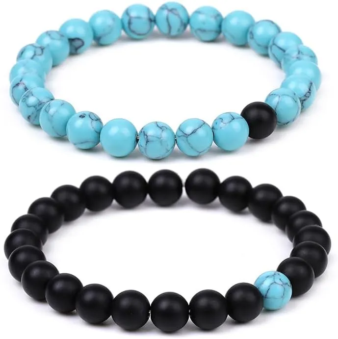 2Pcs Simple Beaded Couples Bracelet Natural Stone Stretch Bracelet for Women Men Fashion Bracelets Friendship Jewelry Gifts