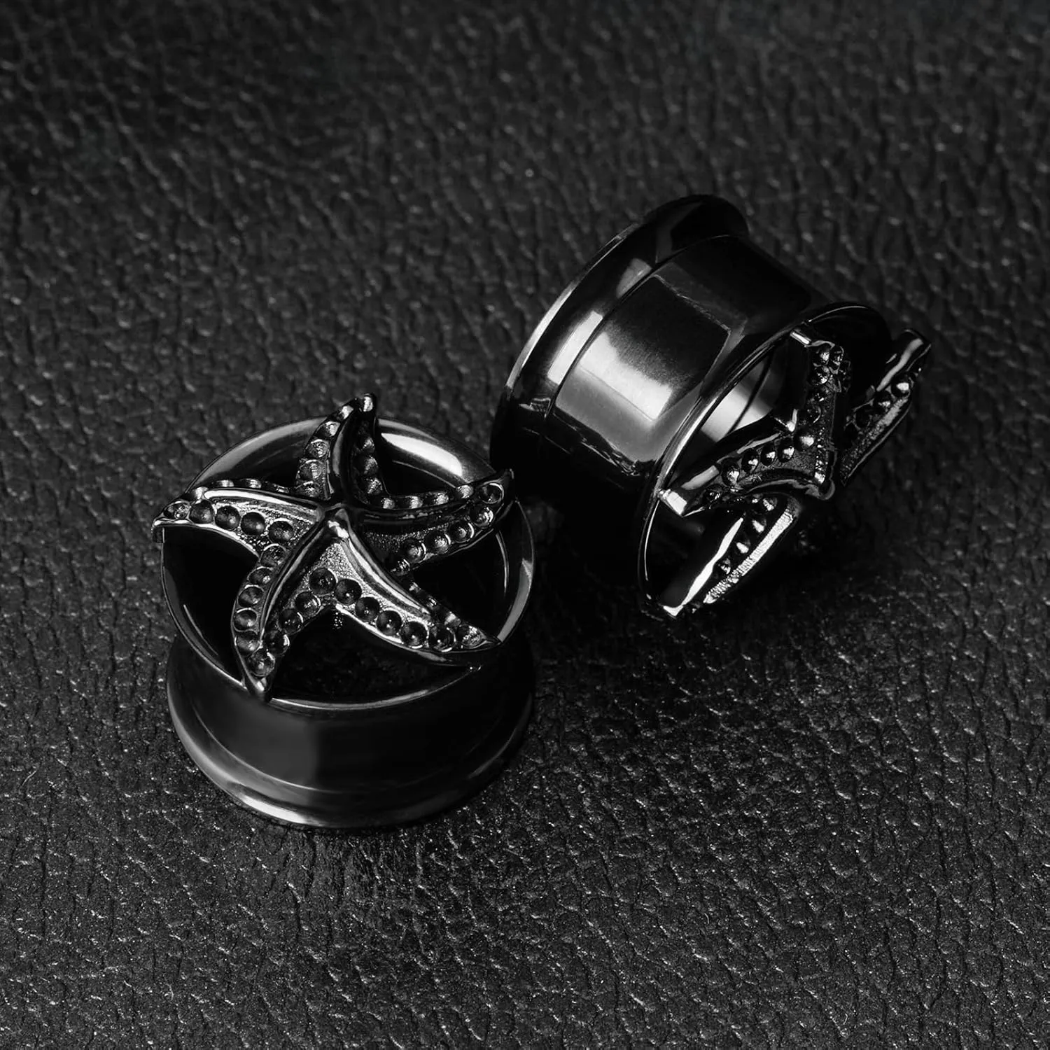 2PCS Starfish Ear Plugs Tunnels Gauges 316 Stainless Steel Double Flared Earring Expander Stretcher Hypoallergenic Piercing Body Jewelry for Women and Men