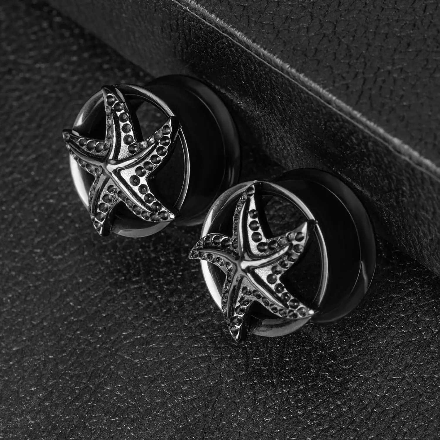 2PCS Starfish Ear Plugs Tunnels Gauges 316 Stainless Steel Double Flared Earring Expander Stretcher Hypoallergenic Piercing Body Jewelry for Women and Men