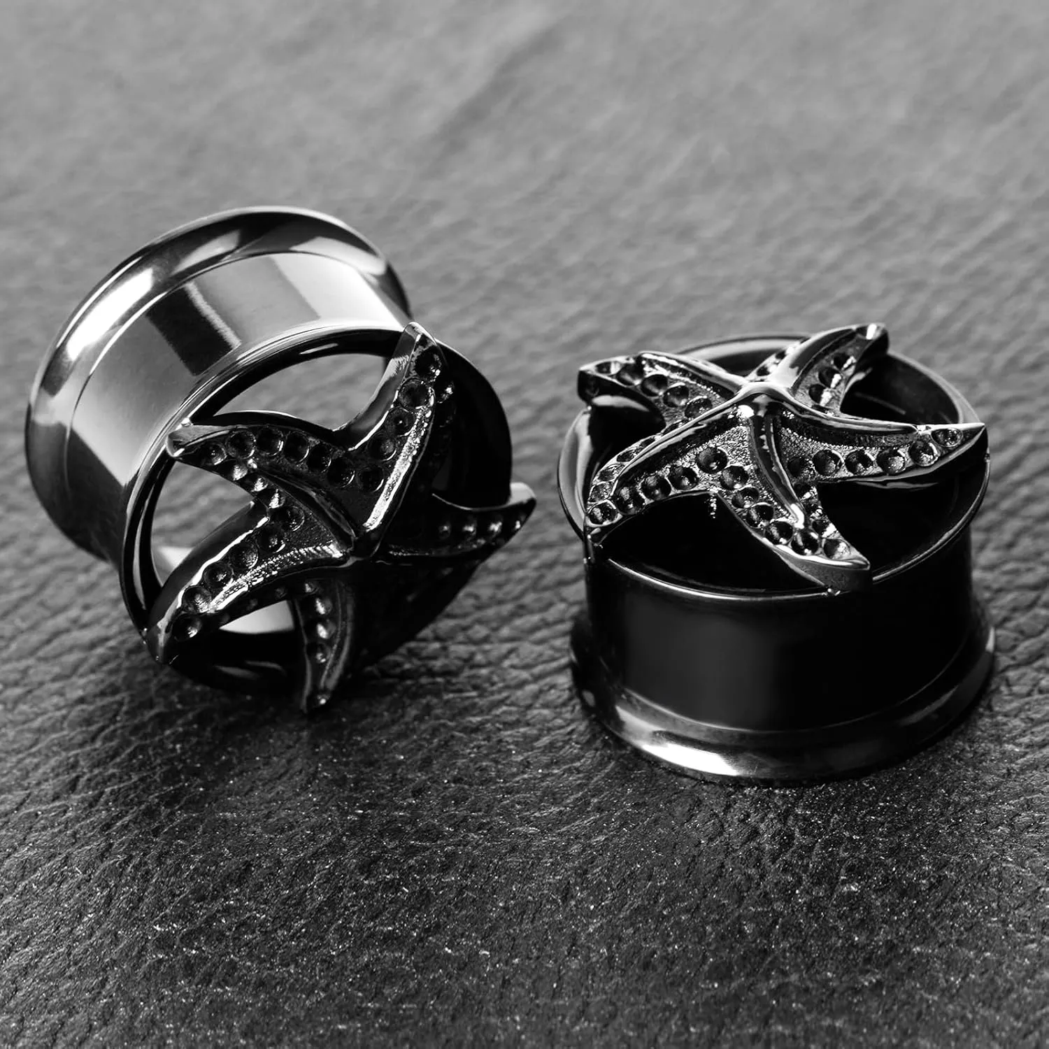 2PCS Starfish Ear Plugs Tunnels Gauges 316 Stainless Steel Double Flared Earring Expander Stretcher Hypoallergenic Piercing Body Jewelry for Women and Men