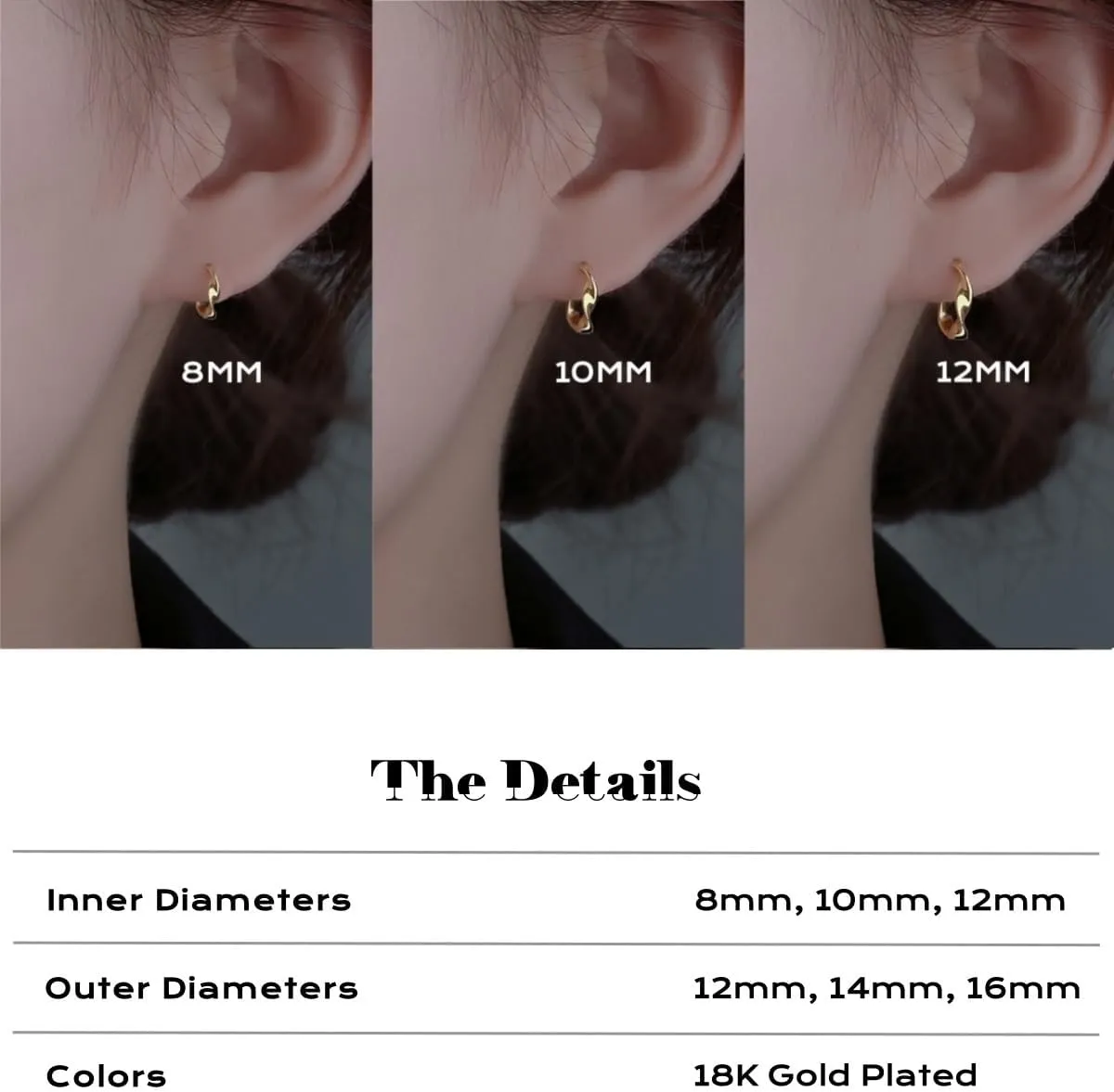 3 Pairs 14K Gold Twisted Hoop Earrings Set for Women Small Huggie Cartilage Piercing Hypoallergenic Earring Gifts for Her