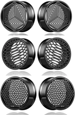3 Pairs Black gauges plane geometry pattern Ear Tunnels Plugs 316 Stainless Steel Ear Weight Plugs Hypoallergenic expander Piercing Body Jewelry