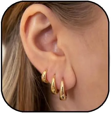 3 Pairs Gold Hoop Earrings for Women 14K Gold Silver Huggie Hoop Earrings Set Hypoallergenic Minimalist Earrings Jewelry Jewelry Gifts