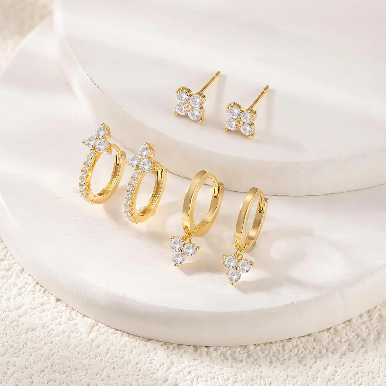 3 Pairs Gold Hoop Earrings Set for Women Dainty Stud Earrings Trendy Small 14K Gold Plated Hypoallergenic Dangle Earrings Cartilage Huggie Hoop Earrings Gold Jewelry for Women Gifts