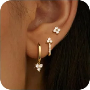3 Pairs Gold Hoop Earrings Set for Women Dainty Stud Earrings Trendy Small 14K Gold Plated Hypoallergenic Dangle Earrings Cartilage Huggie Hoop Earrings Gold Jewelry for Women Gifts