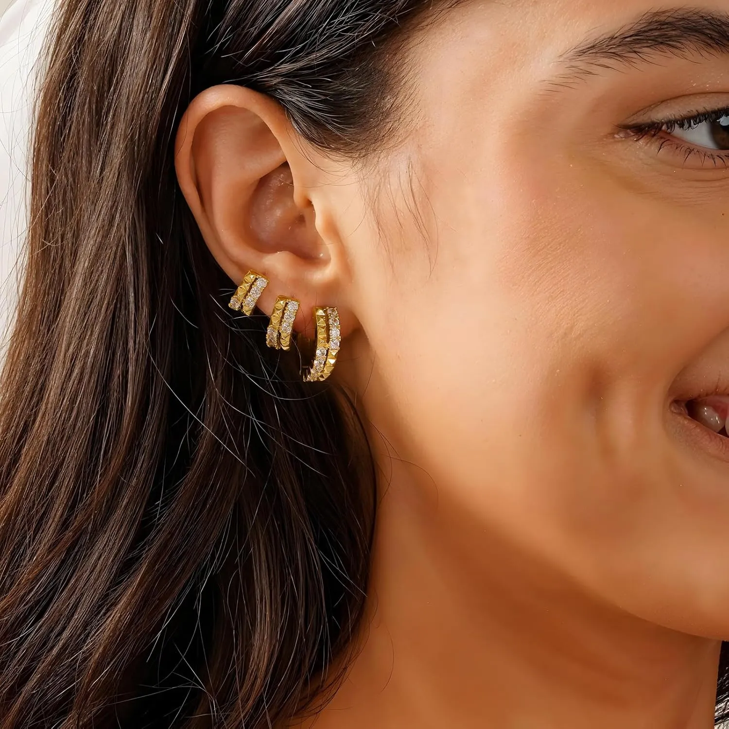 3 Pairs Gold Huggie Hoop Earrings Set for Women, Lightweight 18K Gold Plated Hypoallergenic Small Huggie for Multiple Piercing 8/10/12mm Tiny Hoop Punk Fashion Jewelry for Women and Men