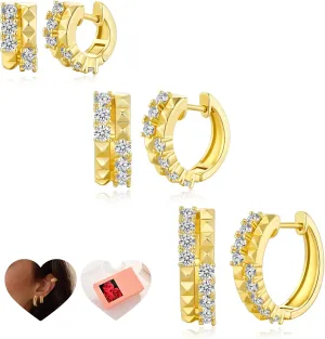 3 Pairs Gold Huggie Hoop Earrings Set for Women, Lightweight 18K Gold Plated Hypoallergenic Small Huggie for Multiple Piercing 8/10/12mm Tiny Hoop Punk Fashion Jewelry for Women and Men