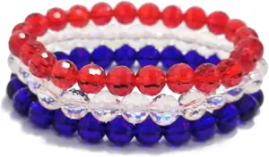 3 Pcs Patriotic USA Beaded Stretch Bracelet Minimalist for Women Men Girls Boys 4th of July American Flag Theme Bracelet Stacking Multilayered Accessory Jewelry Bohemian Freedom Independence Day National Day Gifts