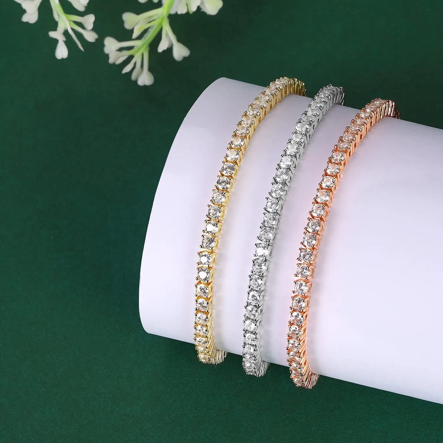 3MM Cubic Zirconia Tennis Bracelet for Women CZ Bracelets Sizes 6.5 7.5 Inches