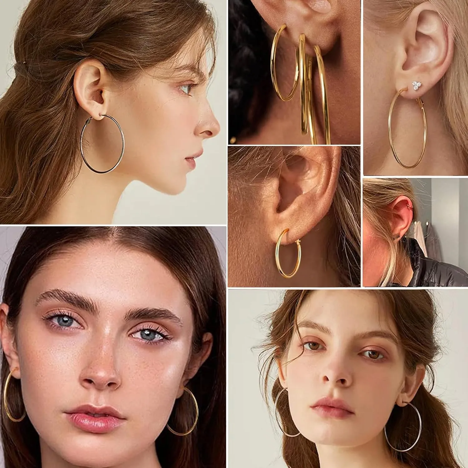 4 Pairs 925 Silver Plated Hoop Earrings For Women, Lightweight Circle Huggie Hypoallergenic Dangle Earrings 30mm/40mm/50mm/60mm Hoop Earrings Set Non Tarnish For Women Daily Life Set (4P Gold)