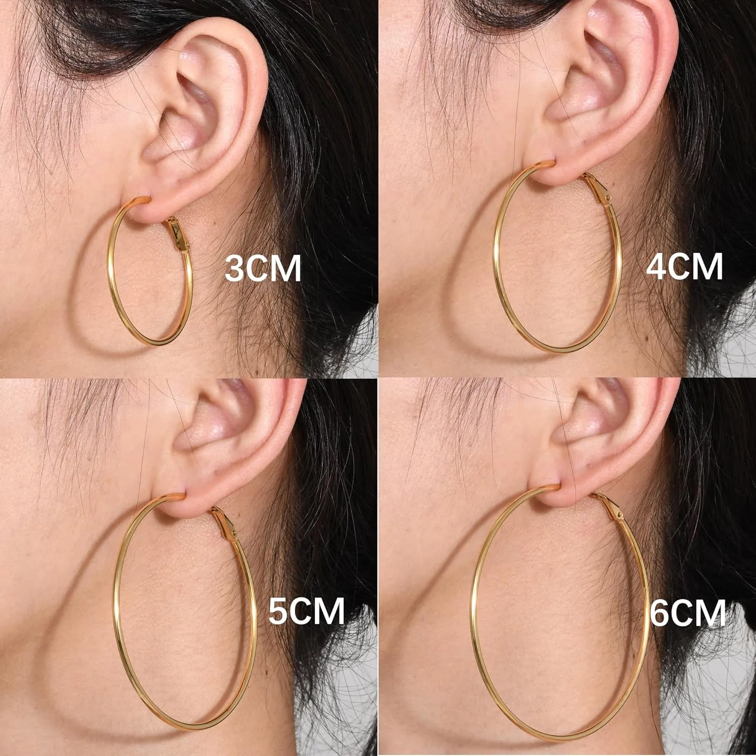 4 Pairs 925 Silver Plated Hoop Earrings For Women, Lightweight Circle Huggie Hypoallergenic Dangle Earrings 30mm/40mm/50mm/60mm Hoop Earrings Set Non Tarnish For Women Daily Life Set (4P Gold)