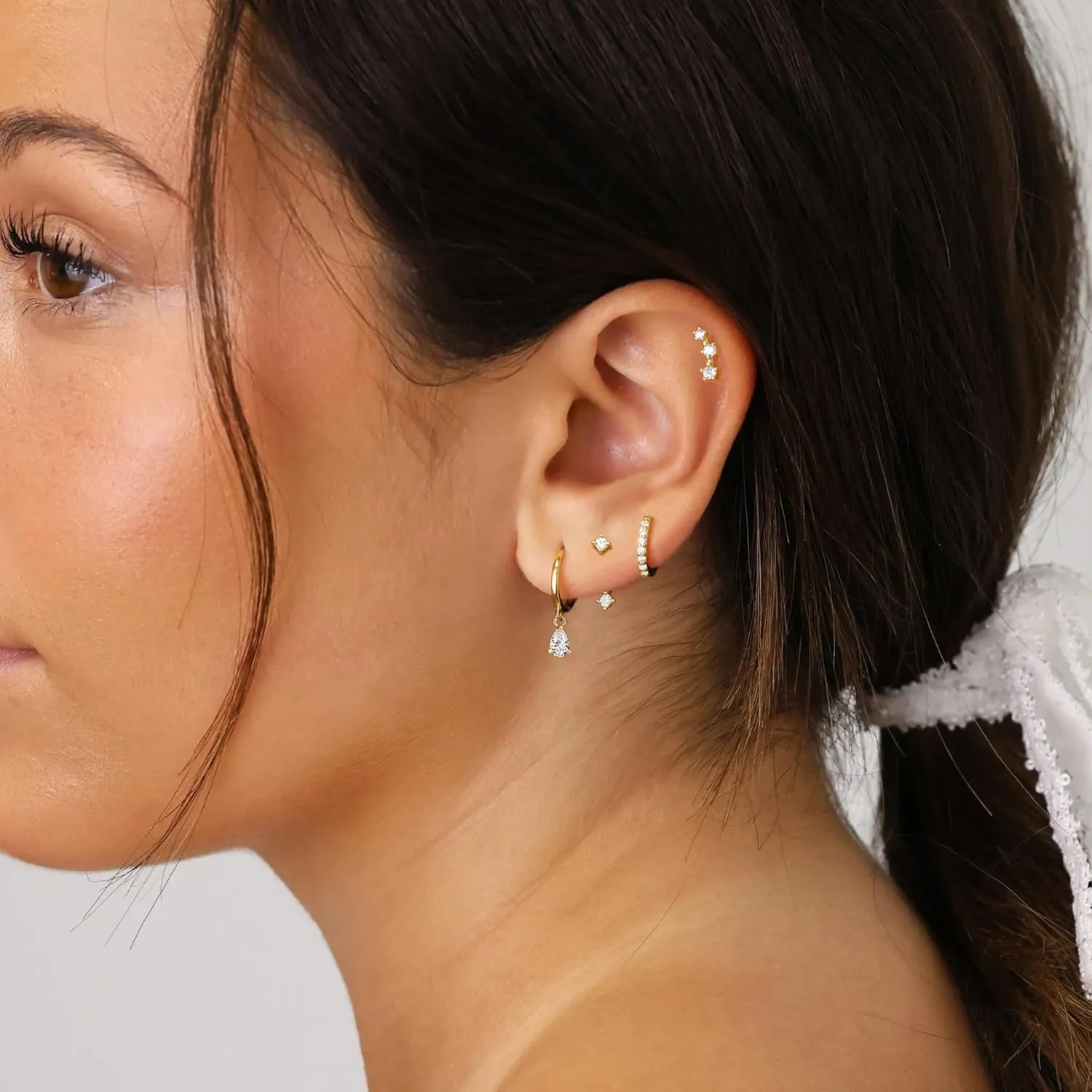4 Pairs Gold Huggie Hoop Earring Set for Women, Dainty 14k Gold Plated Stud 925 Sterling Silver Post for Multiple Piercing, Trendy Hypoallergenic Small Dangle Earring Stacks for Sensitive Ears Jewelry Jacket Pack Gifts