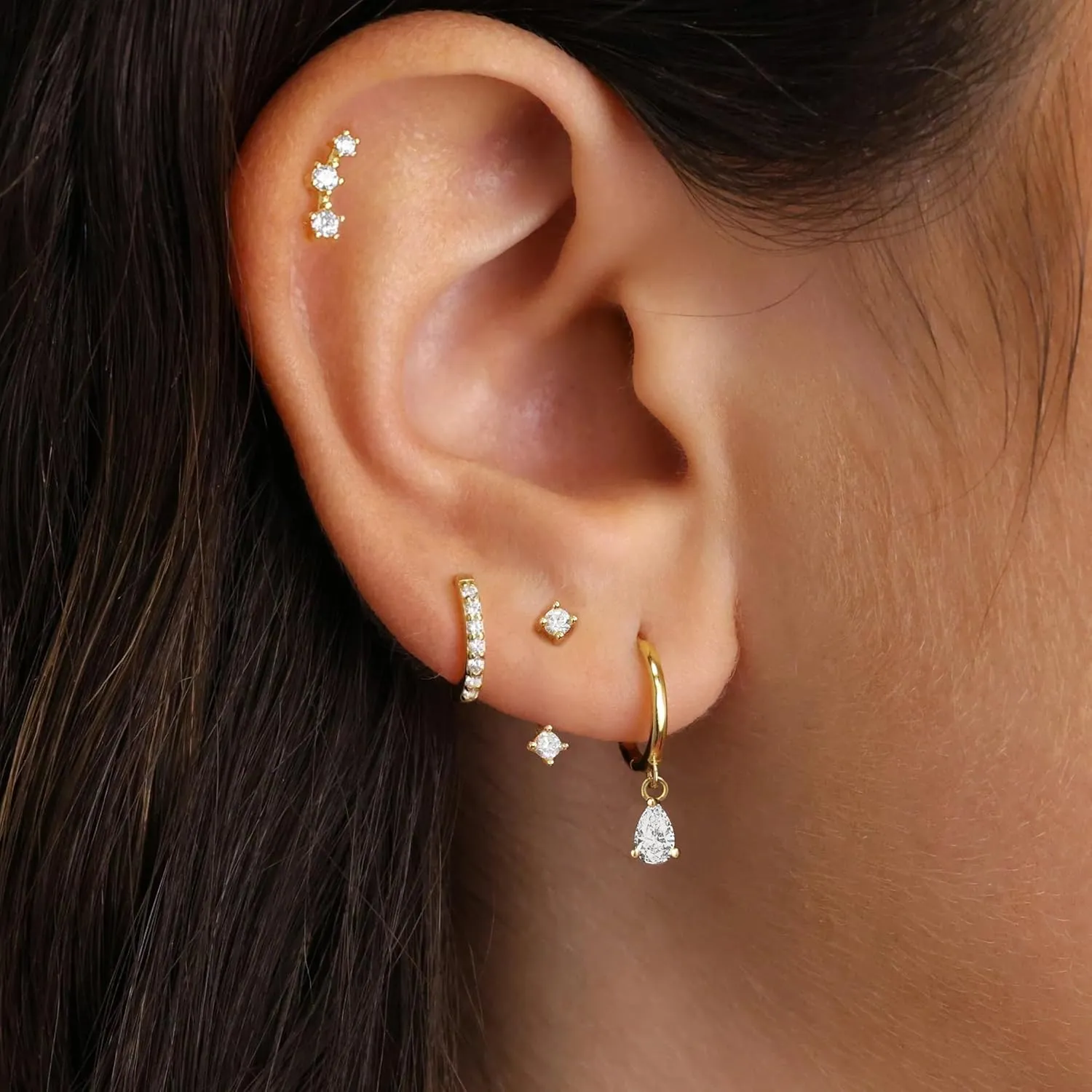 4 Pairs Gold Huggie Hoop Earring Set for Women, Dainty 14k Gold Plated Stud 925 Sterling Silver Post for Multiple Piercing, Trendy Hypoallergenic Small Dangle Earring Stacks for Sensitive Ears Jewelry Jacket Pack Gifts