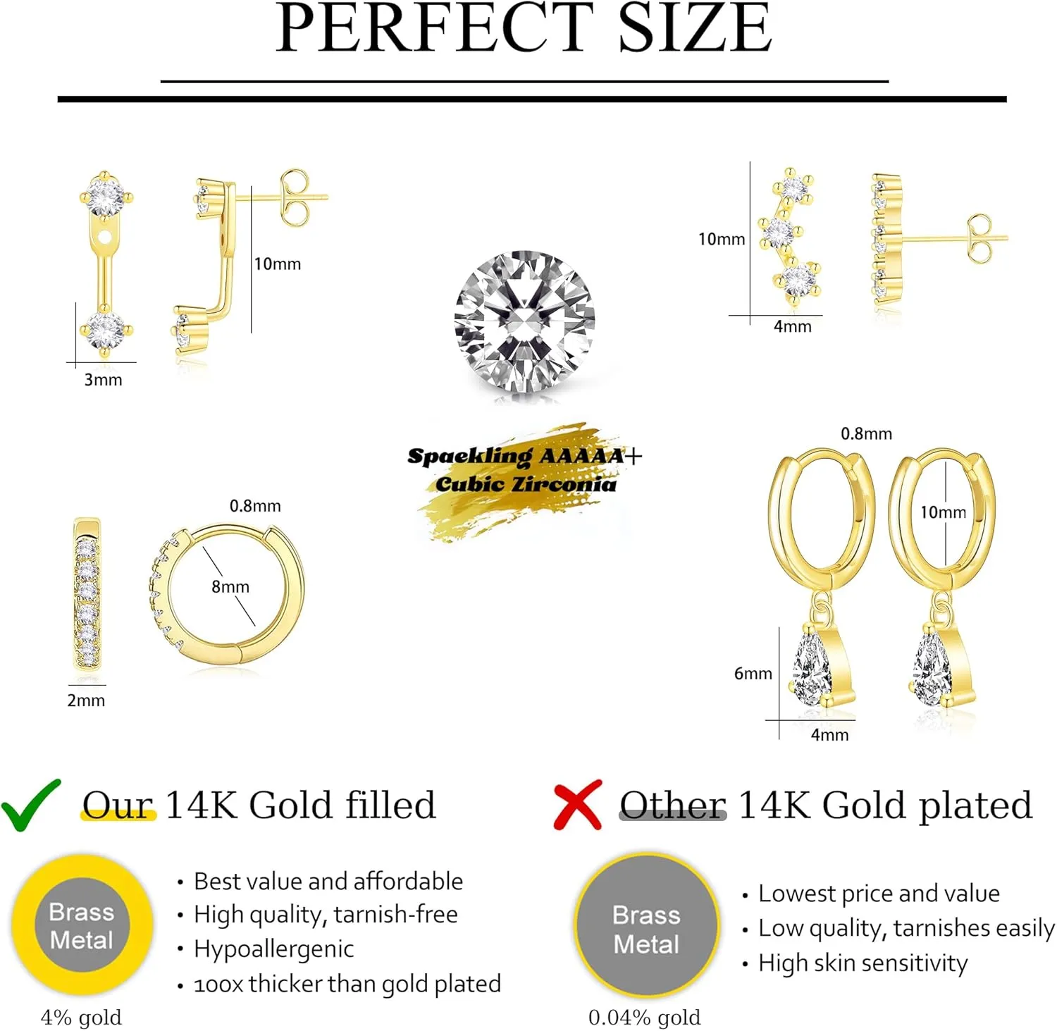 4 Pairs Gold Huggie Hoop Earring Set for Women, Dainty 14k Gold Plated Stud 925 Sterling Silver Post for Multiple Piercing, Trendy Hypoallergenic Small Dangle Earring Stacks for Sensitive Ears Jewelry Jacket Pack Gifts