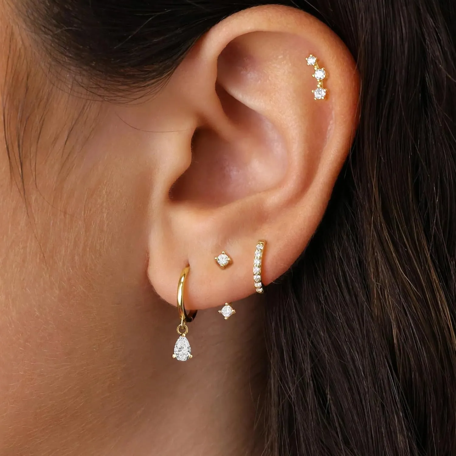 4 Pairs Gold Huggie Hoop Earring Set for Women, Dainty 14k Gold Plated Stud 925 Sterling Silver Post for Multiple Piercing, Trendy Hypoallergenic Small Dangle Earring Stacks for Sensitive Ears Jewelry Jacket Pack Gifts