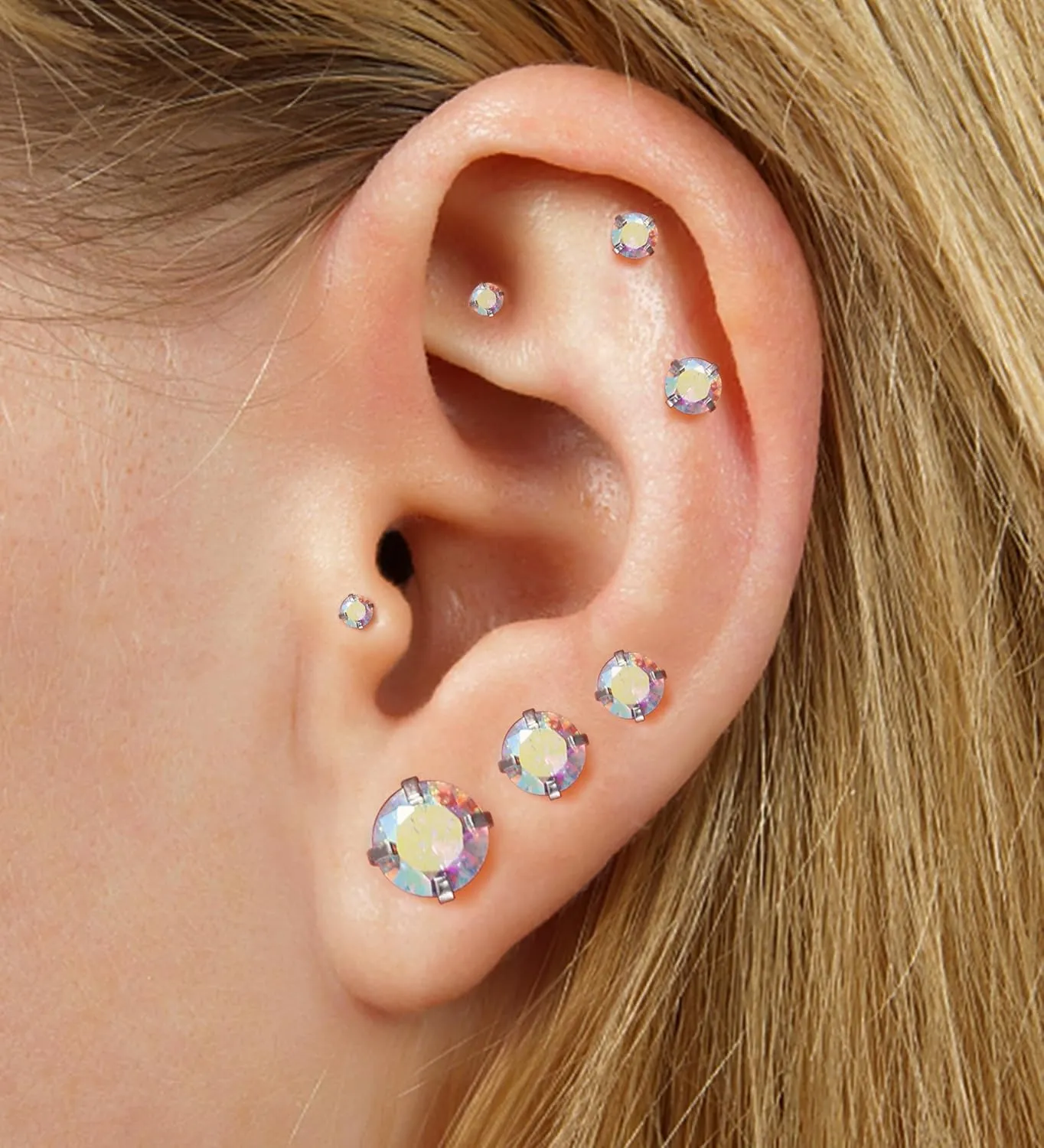 4Pairs AB CZ Earrings Studs 14K Gold Flat Back Cubic Zirconia Earrings for Helix Cartilage Piercing Hypoallergenic Screw Back Nap Earrings Handmade Earrings for Women Multiple Pierc Silver2-5
