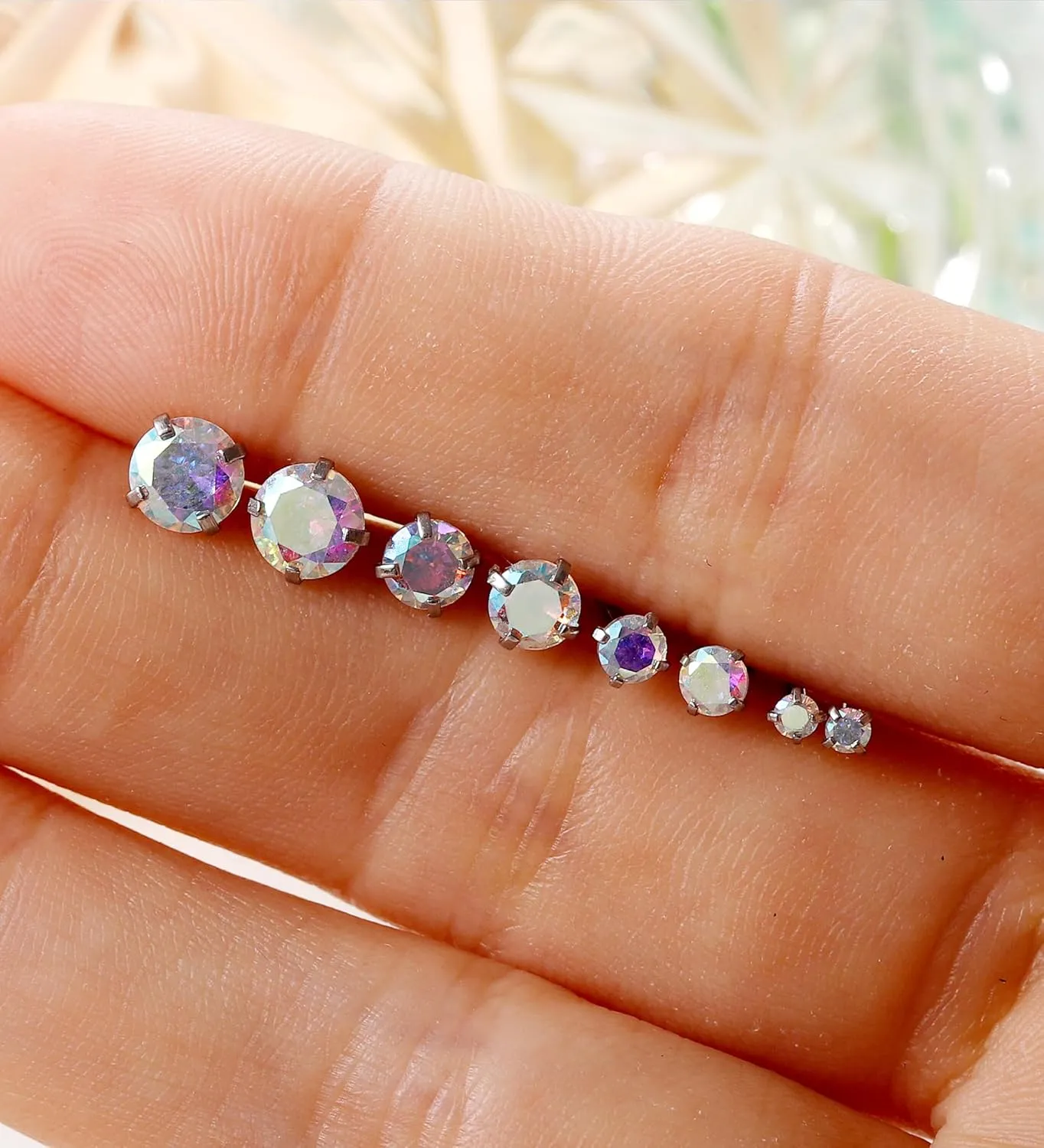 4Pairs AB CZ Earrings Studs 14K Gold Flat Back Cubic Zirconia Earrings for Helix Cartilage Piercing Hypoallergenic Screw Back Nap Earrings Handmade Earrings for Women Multiple Pierc Silver2-5