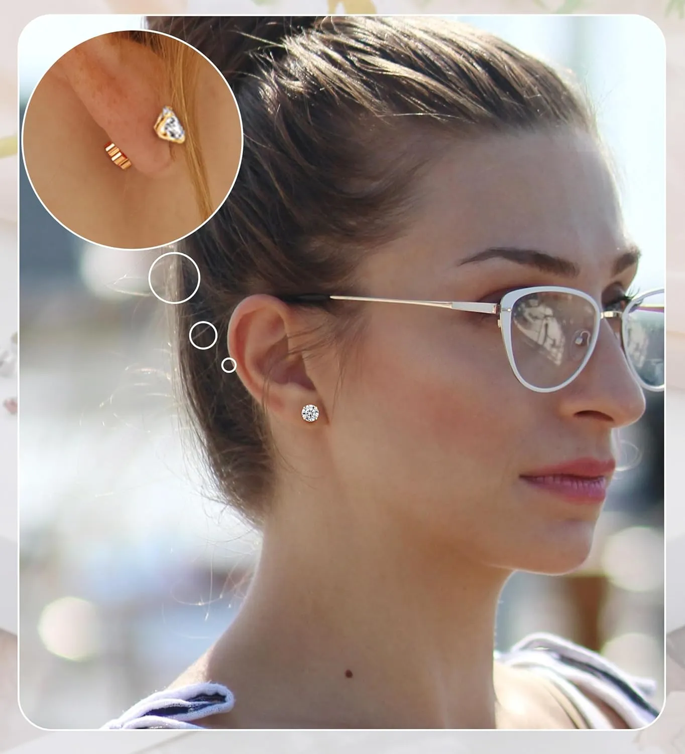 4Pairs Cubic Zirconia Earrings Studs Flat Back Earrings for Women 14K Gold CZ Flatback Stud Earrings Hypoallergenic Cartilage Nap Earrings Screw Back Handmade Helix Earrings Piercing G6-9mm