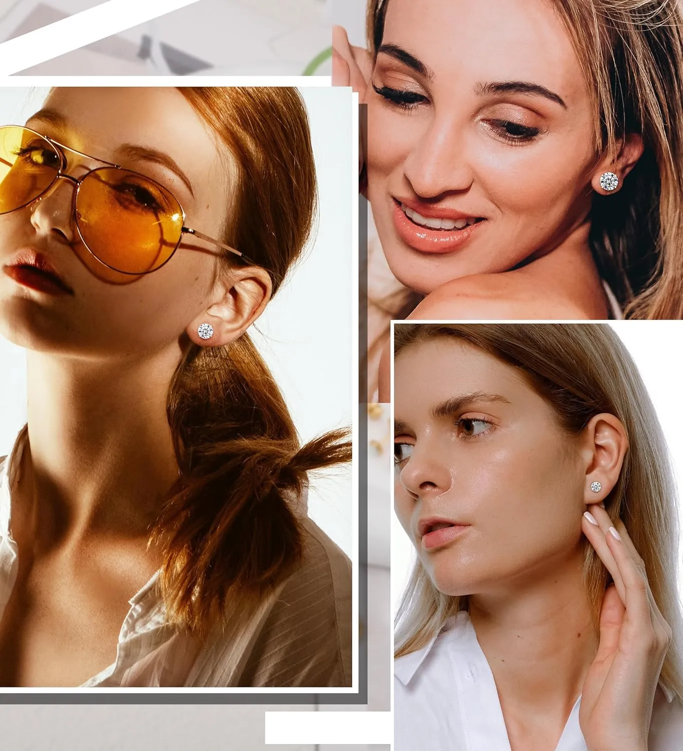 4Pairs Cubic Zirconia Earrings Studs Flat Back Earrings for Women 14K Gold CZ Flatback Stud Earrings Hypoallergenic Cartilage Nap Earrings Screw Back Handmade Helix Earrings Piercing G6-9mm