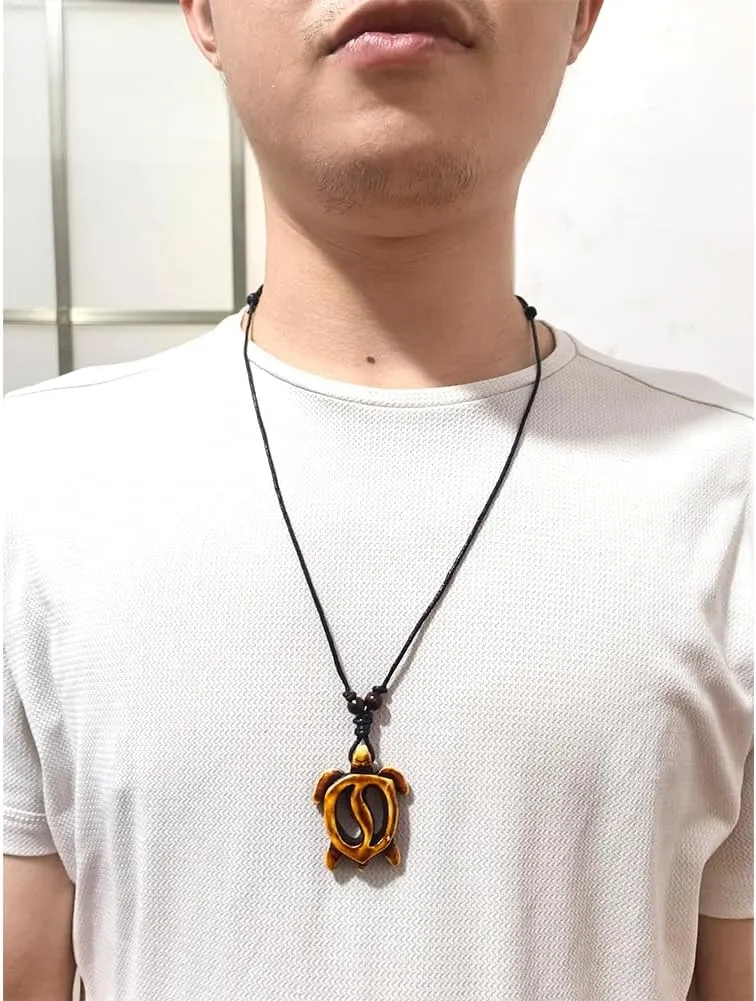 4Pcs Turtle Shark Tooth Necklace Pendant Bohemian Handmade Waterproof Surfer Necklace for Women Men Summer Beach Jewelry Gift