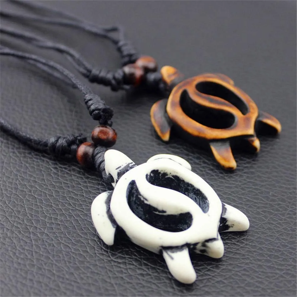 4Pcs Turtle Shark Tooth Necklace Pendant Bohemian Handmade Waterproof Surfer Necklace for Women Men Summer Beach Jewelry Gift