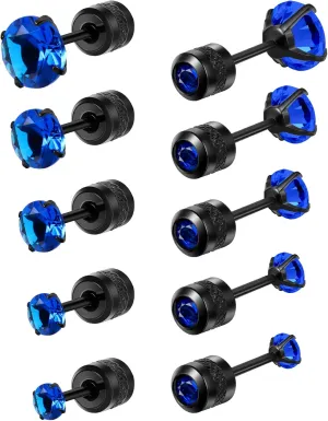 5 PACK Titanium Studs Earrings Screw Back for Women Men Stainless Steel Hypoallergenic Tiny Cubic Zirconia Tragus 20G Piercing for Sensitive Ears Simulated Diamond Cartilage Titanium Earrings (blue)